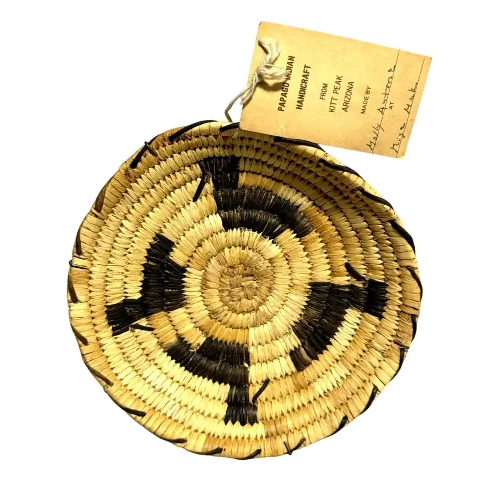 Vintage Papago Tohono O'odham Indian Coil Basket Ducks Kitt Peak AZ Signed 7